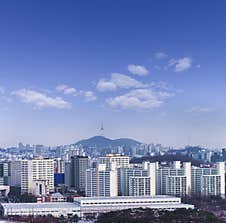 Seoul Cityscapes With High-rise Office Buildings And Skyscrapers In Seoul City, Republic Of Korea In Winter Blue Sky And Cloud Stock Images