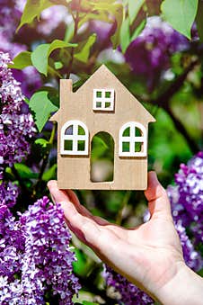 The Girl Holds In Her Hand The Symbol Of The House Stock Photography