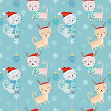 Cute Cartoon Christmas Cat Seamless Pattern. Stock Photo