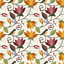 Vector Design Flowers And Bird Seamless Pattern. Stock Images