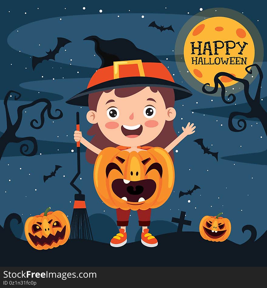 Happy Funny Child Celebrating Halloween eps 10