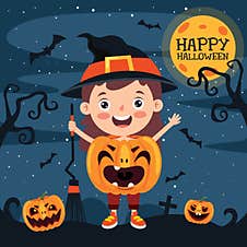 Happy Funny Child Celebrating Halloween Stock Images