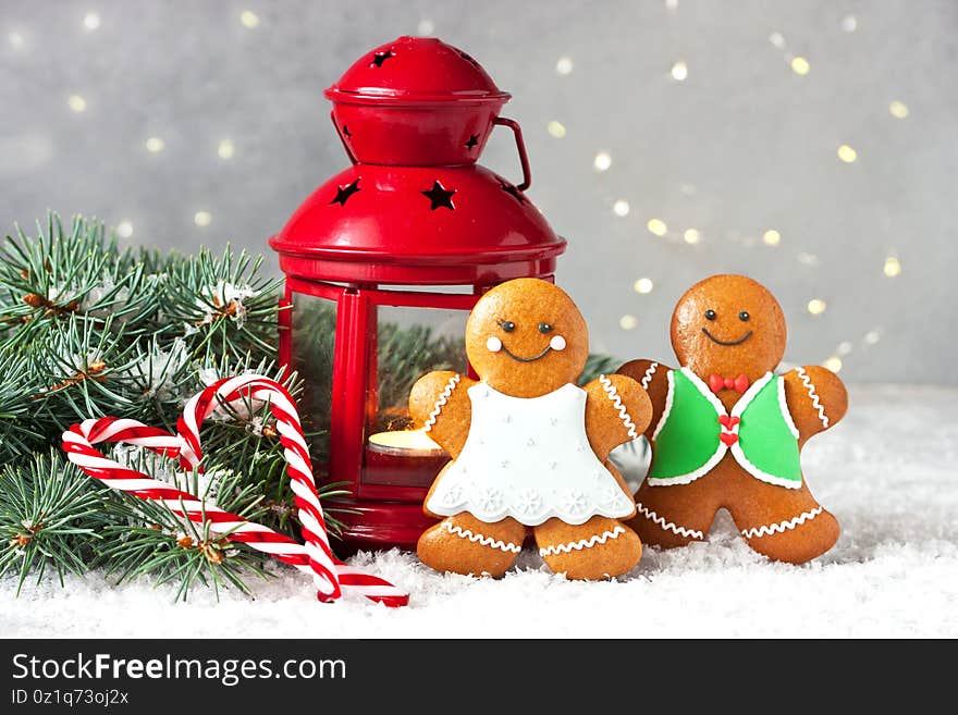 Christmas gingerbread  cookies with holiday decoration