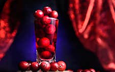 Shot Glass Filled With Cranberry Juice And Cranberries Stock Images