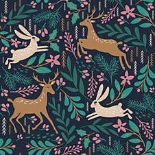 Seamless Pattern With Deer And Rabbit. Winter Background. Vector Royalty Free Stock Photo