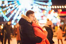 Ice Skating Together. Romantic Winter Vacation In Ice Arena. Young Couple Skating At Ice Rink. Best Christmas Ever. Winter Fun. Royalty Free Stock Image