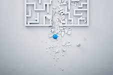 Top View Of Blue Ball Breaks White Maze Stock Photo