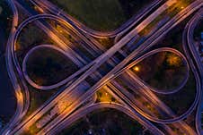 Aerial View Ring Road And Interchange Connecting The City At Night Royalty Free Stock Image