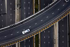 Aerial View Traffic Car Transportation Freeway Motorway And Ring Road At Evening Stock Photography