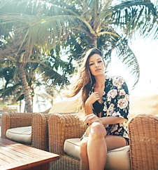 Young Pretty Woman At Swimming Pool Relaxing In Chair, Fashion Look In Lingerie At Hotel, Lifestyle People Concept Royalty Free Stock Images