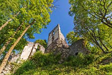 Dobra Voda Castle Ruins In The Forest, Slovakia Royalty Free Stock Images