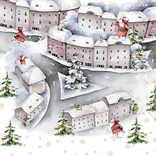 Happy Christmas In The City Square Around Santa And Tree Under The Snow. Hand Drawn Winter Isolated Illustration Stock Image