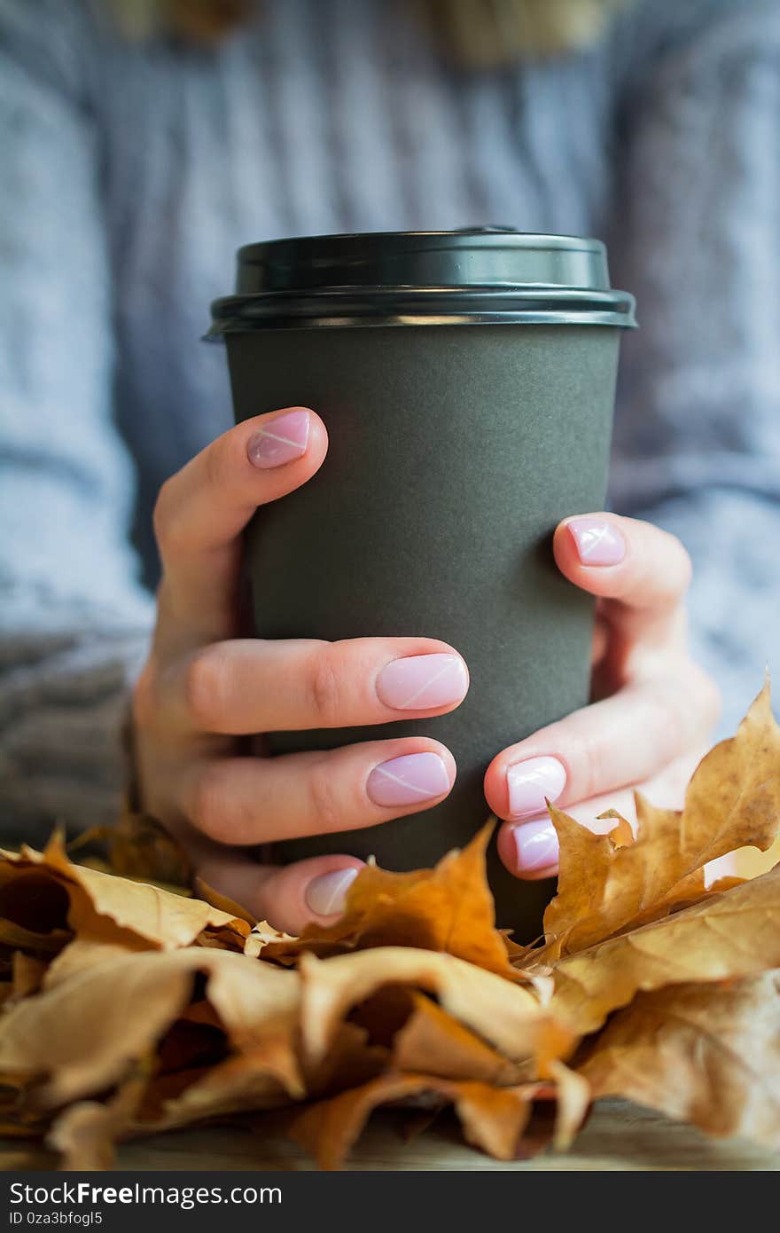 Big Cup Of Coffee And Female Hands