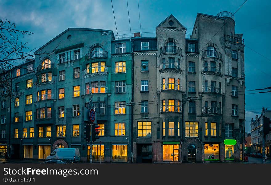 Art Nouveau architecture on a building facade in Riga, Latvia