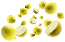 Yellow Limes Levitate On A White Background Royalty Free Stock Photography