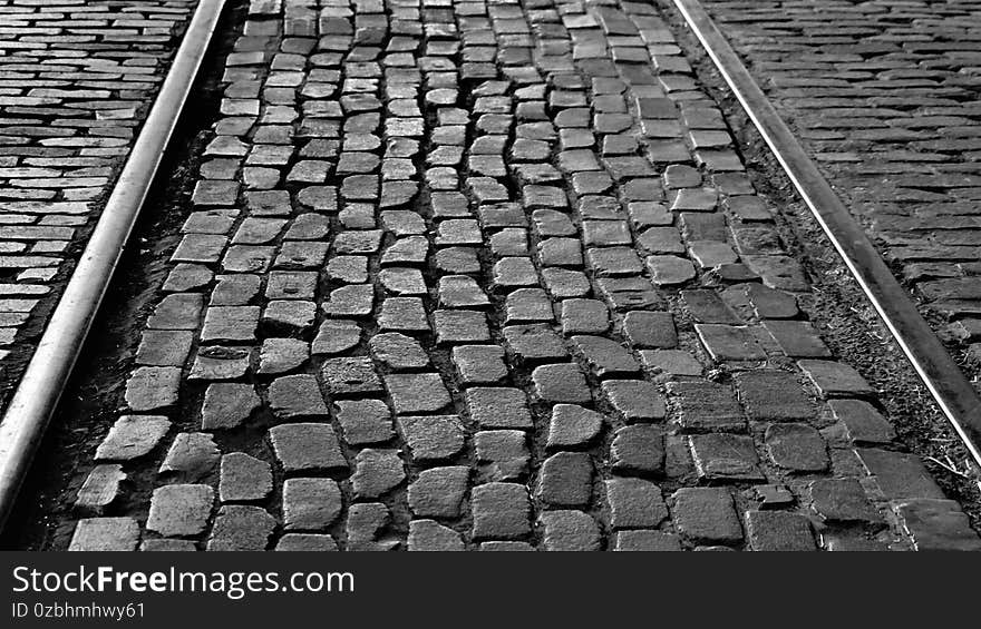 The paver stones at the Fort Worth Stock Yard train station.