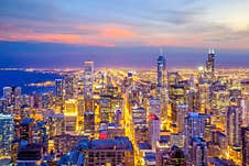 Downtown Chicago Skyline At Sunset Illinois In USA Royalty Free Stock Photography