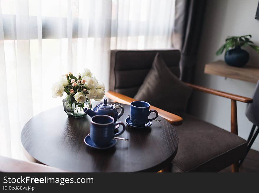 Wooden black and grey modern table and chair in bedroom. Wooden black and grey modern table and chair in bedroom