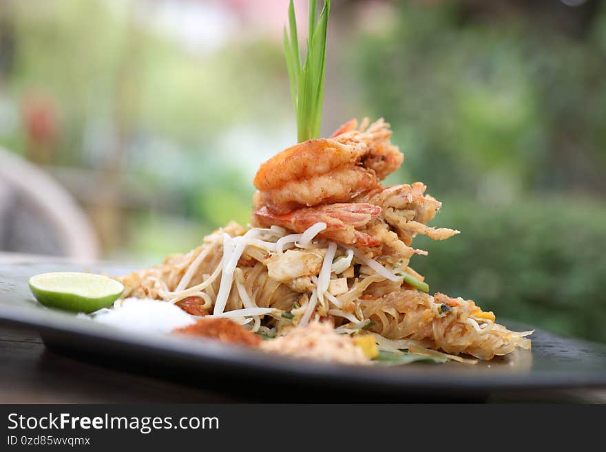 Thai food pad thai fried noodle with shrimp