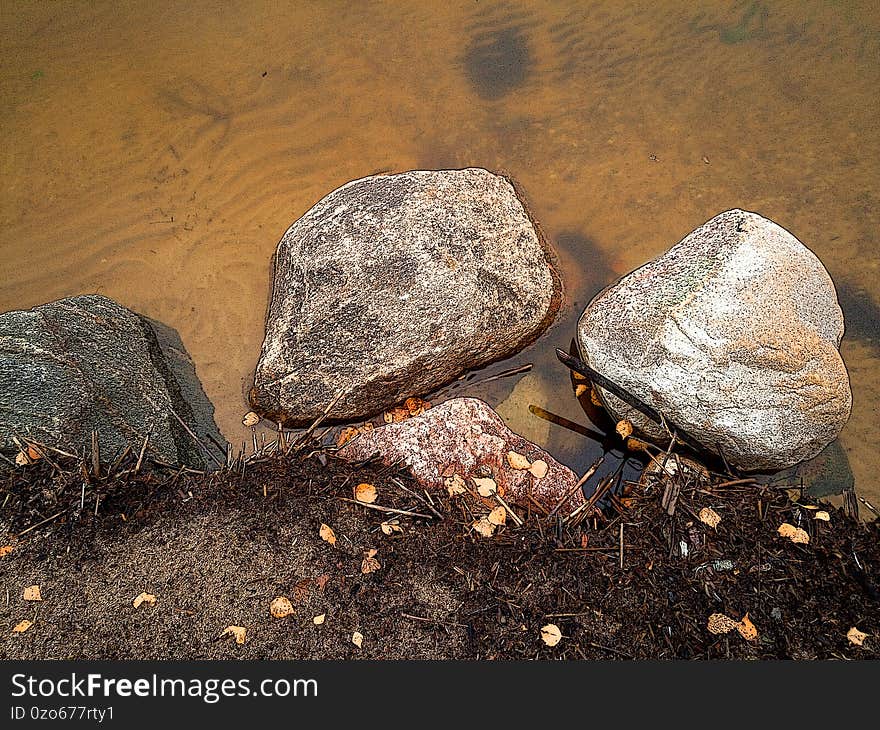 Illustration of lake and rocks