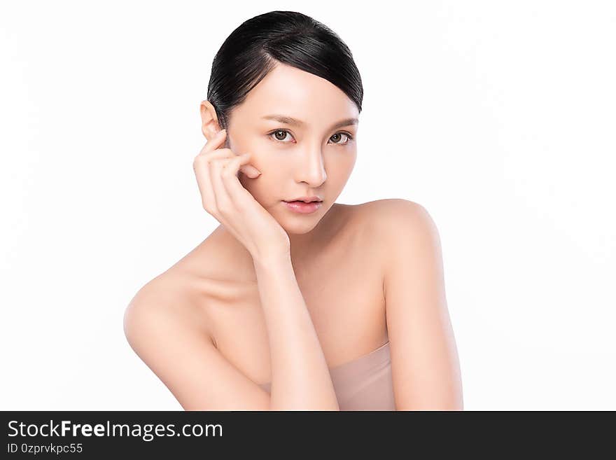 Beautiful young asian woman with clean fresh skin on white background, Face care, Facial treatment, Cosmetology, beauty and spa, Asian woman portrait