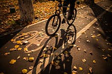 Bicycle Lane Symbol In A Park Stock Photos