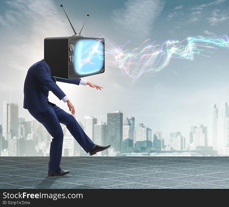 The media zombie concept with man and tv set instead of head