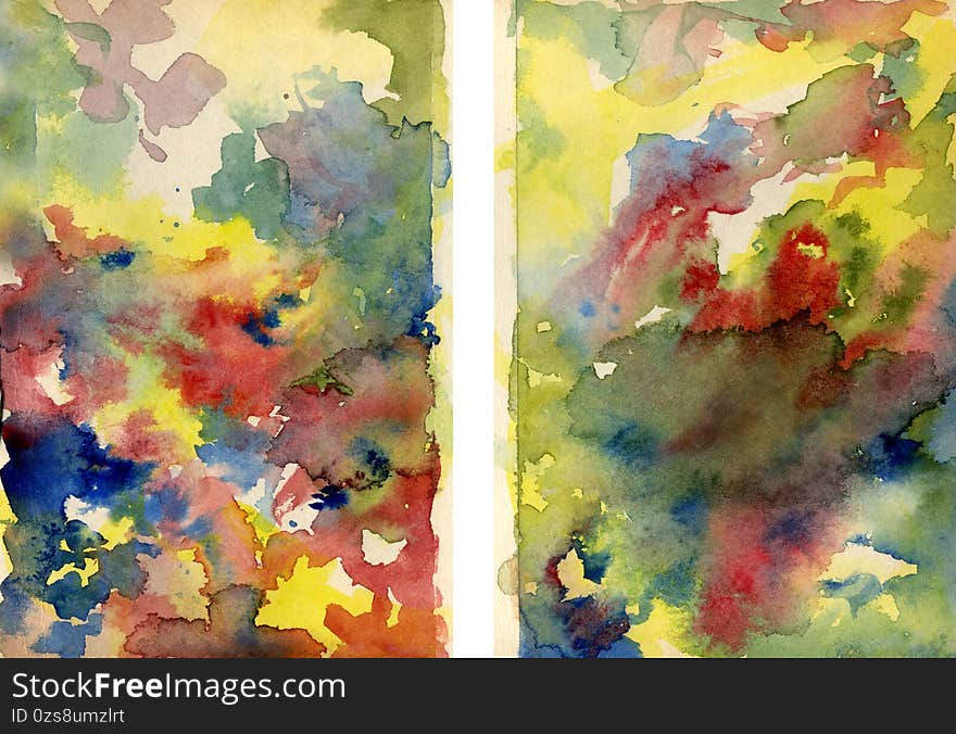 Watercolor texture from abstract spots. Blending from one color to another.