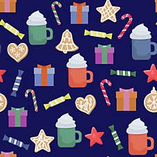 Christmas Winter Seamless Pattern. With Hot Coffee Drink, Gingerbread Gingerbread, Sweets And Presents. Holiday New Year Symbols Stock Images