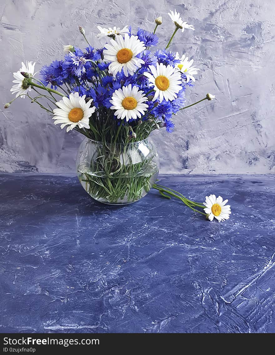 Summer flowers in a vase on a concrete background