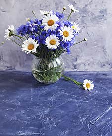 Summer Flowers In A Vase On A Concrete Background Royalty Free Stock Photography