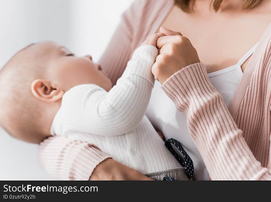 Close up of caring woman holding