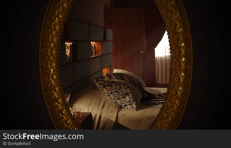 Interior of beautiful modern room with comfortable bed. High quality 3d illustration