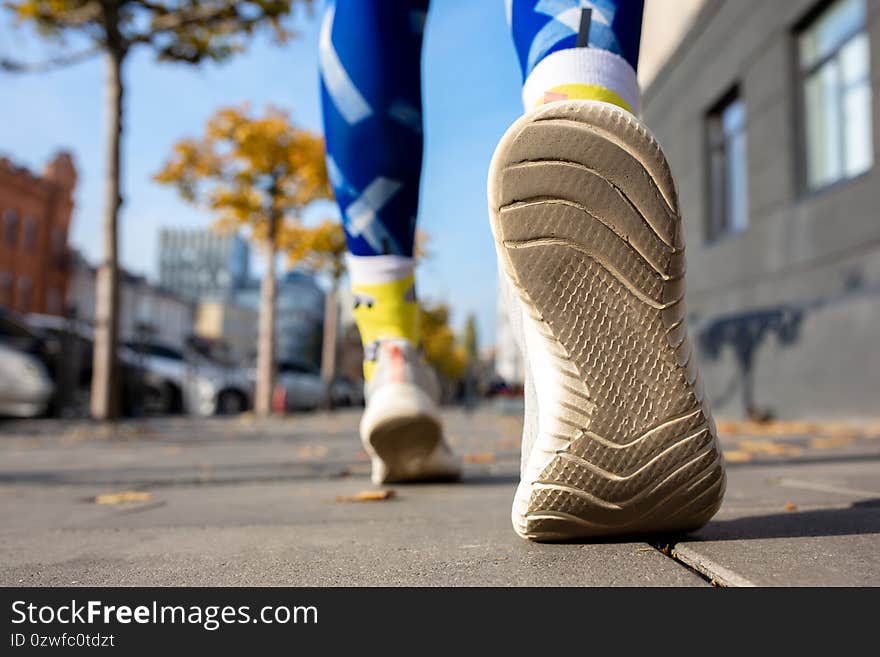 Close up shot of runner s shoes. Healthy lifestyle and sport concept