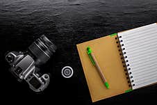 Recycle Notebook And Old Camera Royalty Free Stock Photo