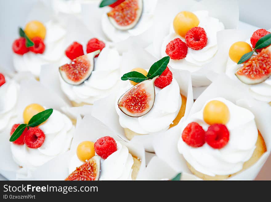 fruit cupcakes festive dessert, close-up view