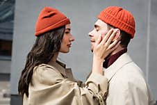 Side View Of Woman Touching Man Stock Images