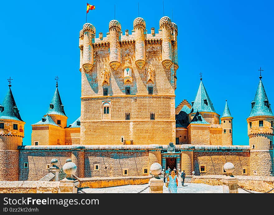 Panoramic landscape at the ancient city Segovia, Alcazar of Sego