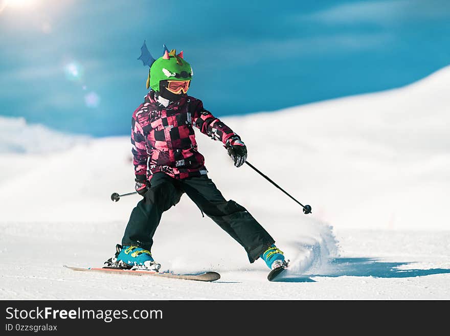 Portrait of boy skier on the mountain