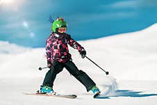 Portrait Of Boy Skier On The Mountain Stock Images