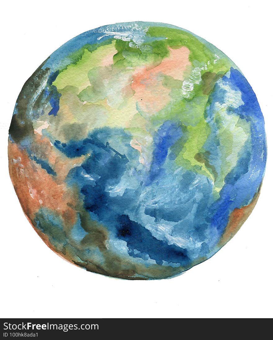 Watercolor background of Globe in red and black