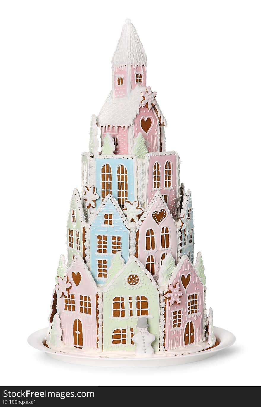 Fairies gingerbread winter castle fantasy cake on white