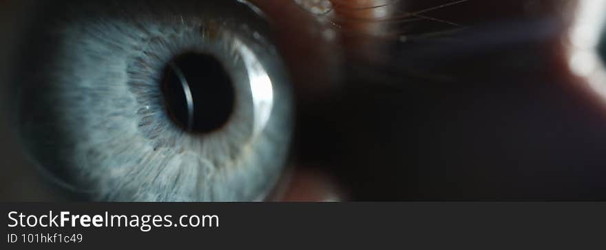 Focused photo on open female blue eye that staring at something. Focused photo on open female blue eye that staring at something