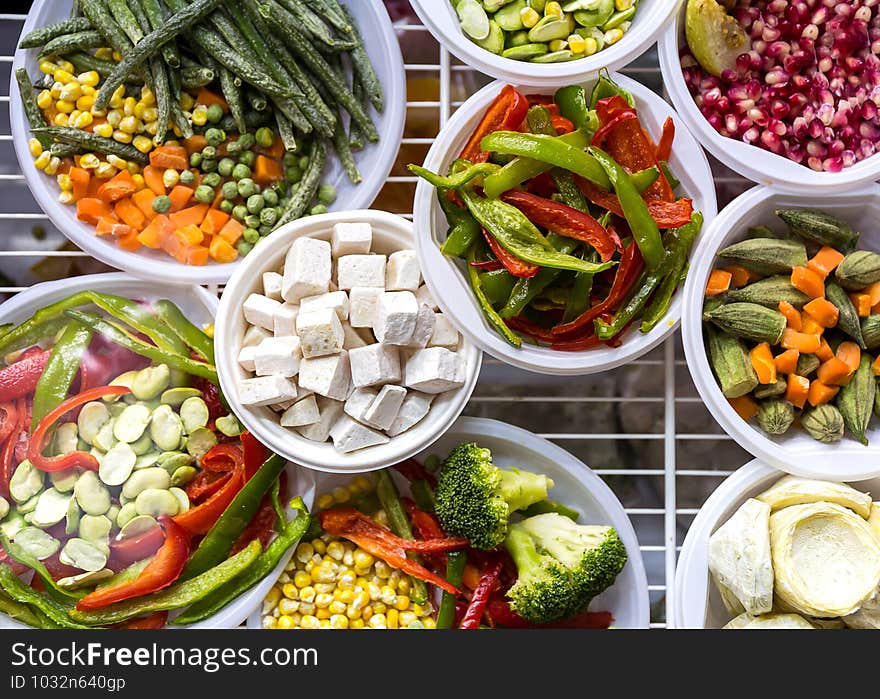 A set of different frozen vegetables