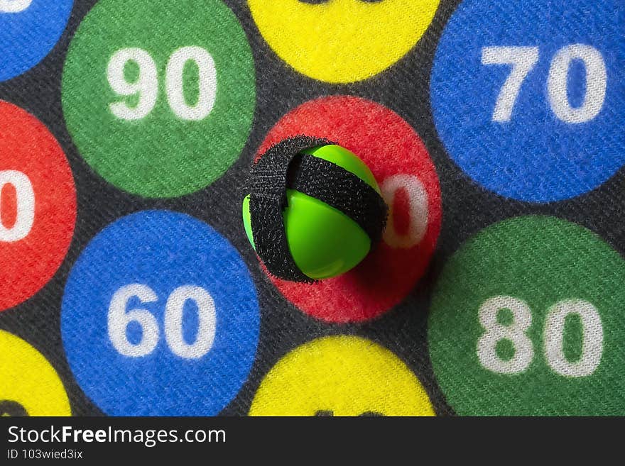 Children`s Darts.Velcro balls defeat the target.Close up