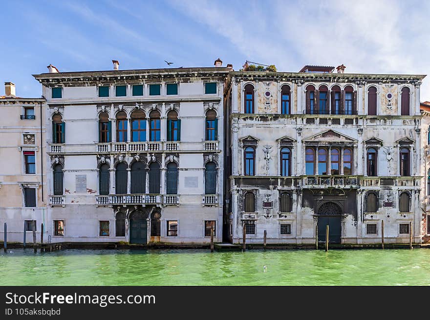 Renaissance palace with white facade on the Grand Canal in Venice in Veneto, Italy