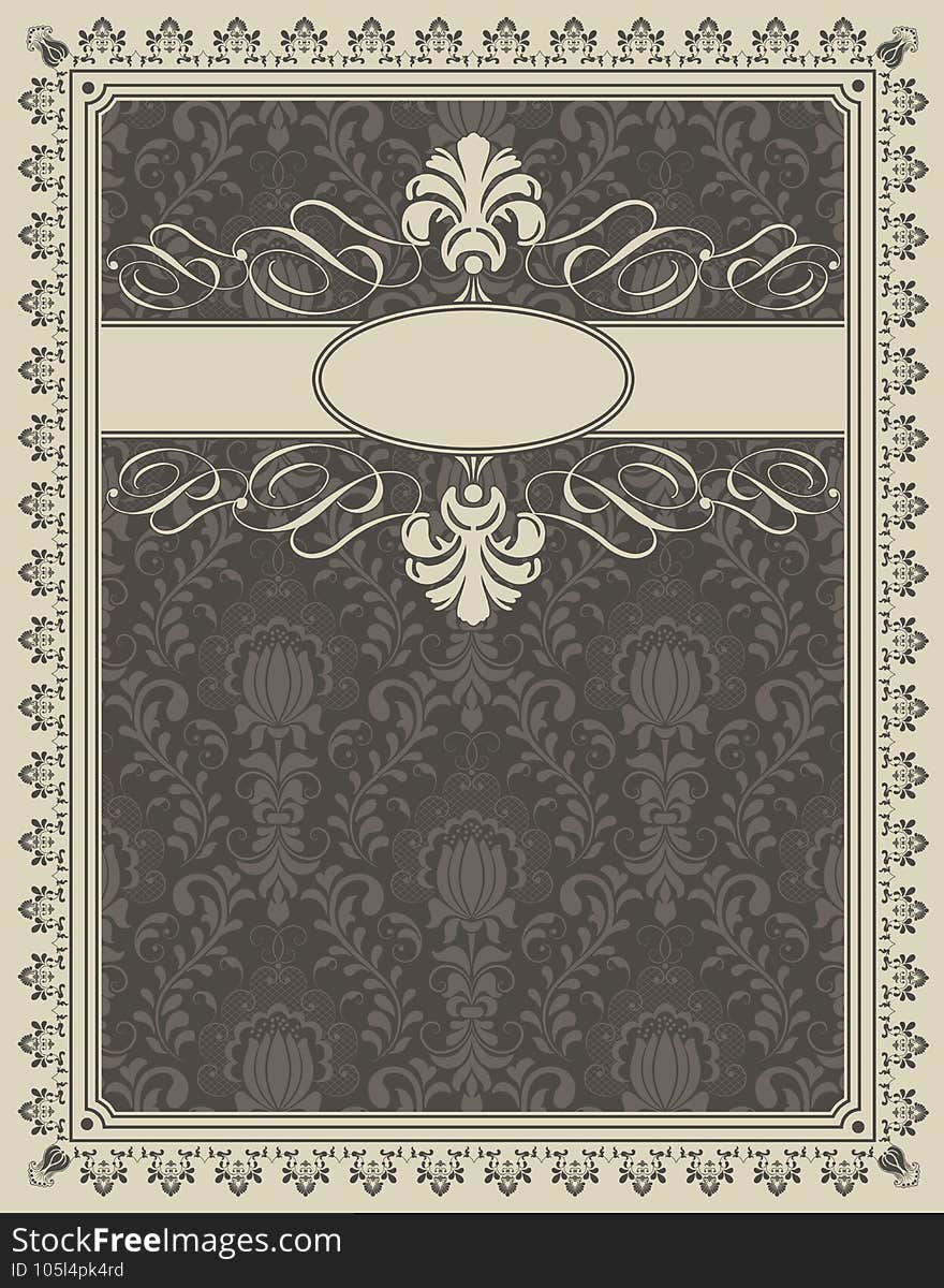 Decorative background with vintage floral patterns and elegant border. Decorative background with vintage floral patterns and elegant border