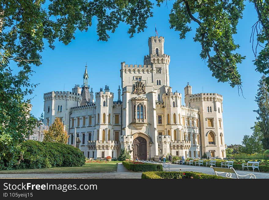 Beautiful renaissance castle Hluboka in the Czech Republic is located in south bohemia. Summer weather with blue sky and