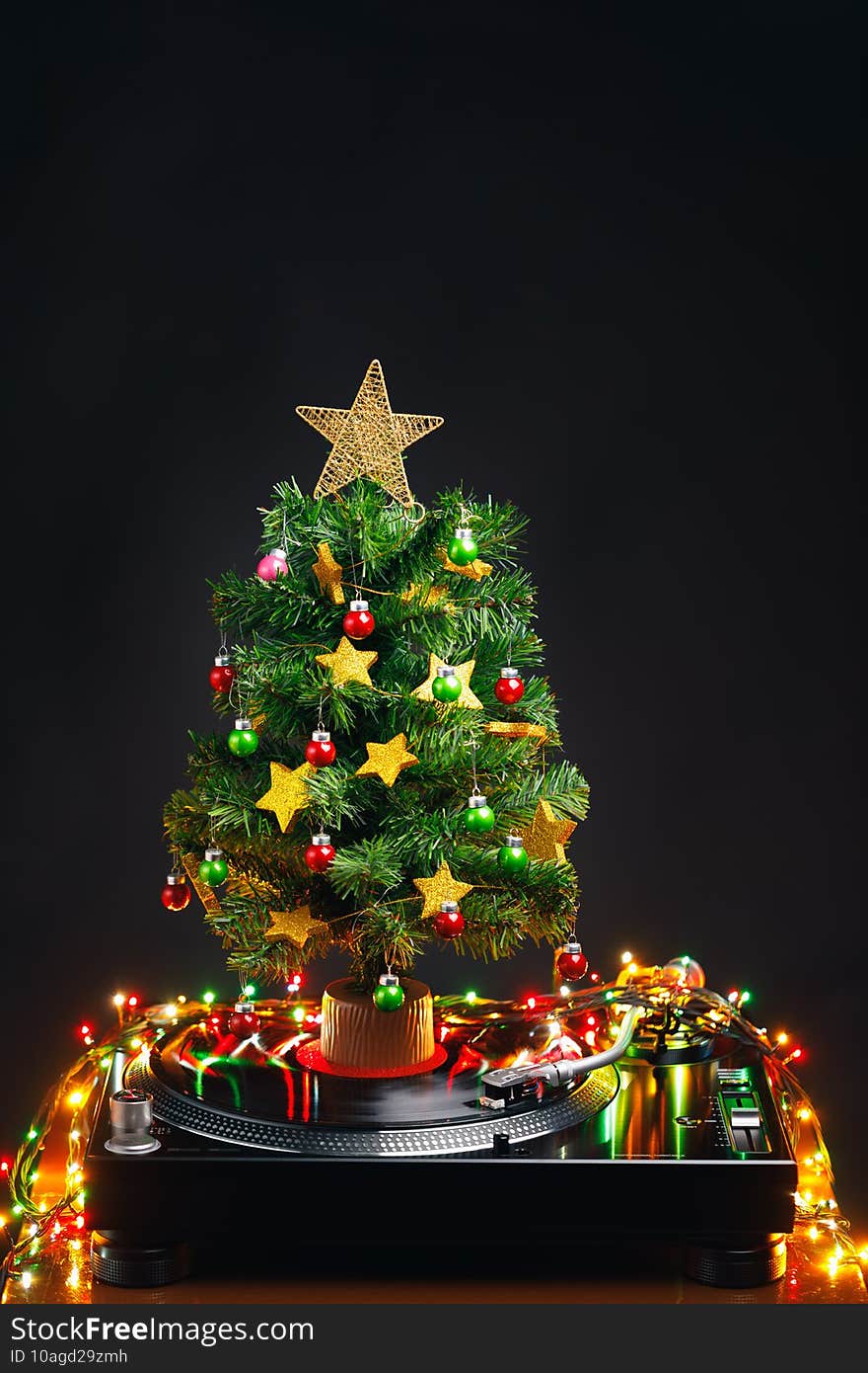 festive turntable and Christmas Tree with colorful led lights