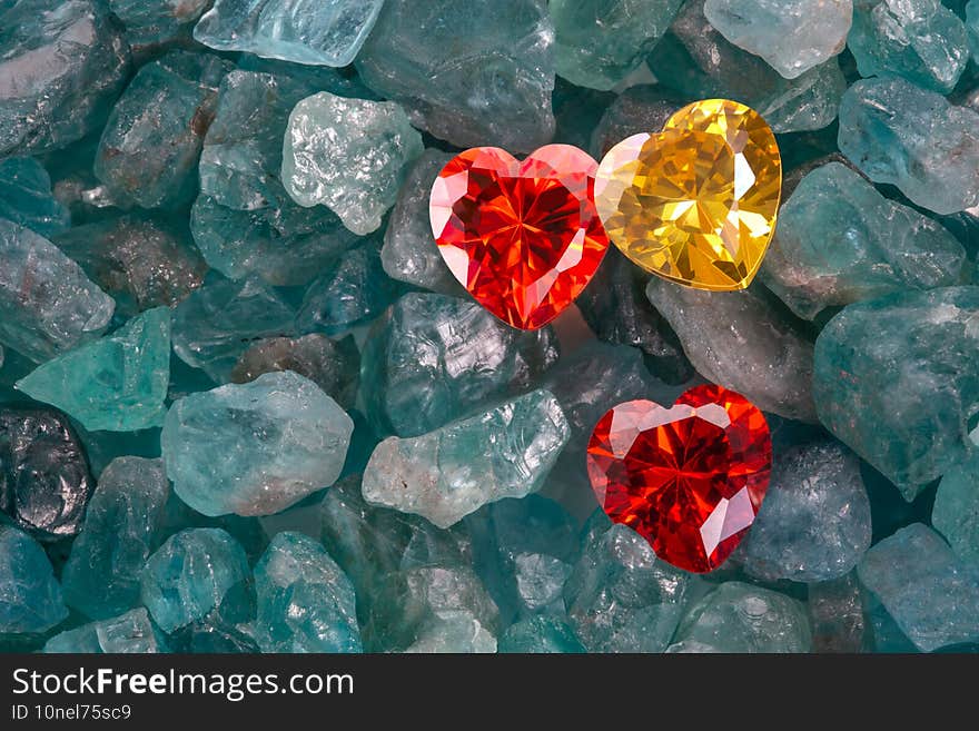 Red and yellow heart shaped gems